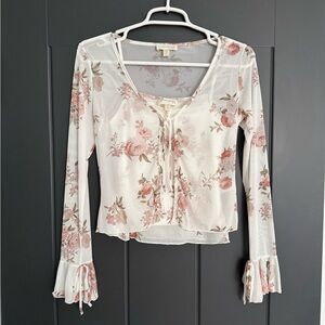 90’s Inspired Pink Floral Sheer Blouse